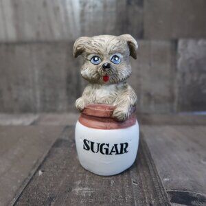 1980s Vintage Critter Bells Jasco Porcelain Puppy Dog in Sugar Bowl Bell